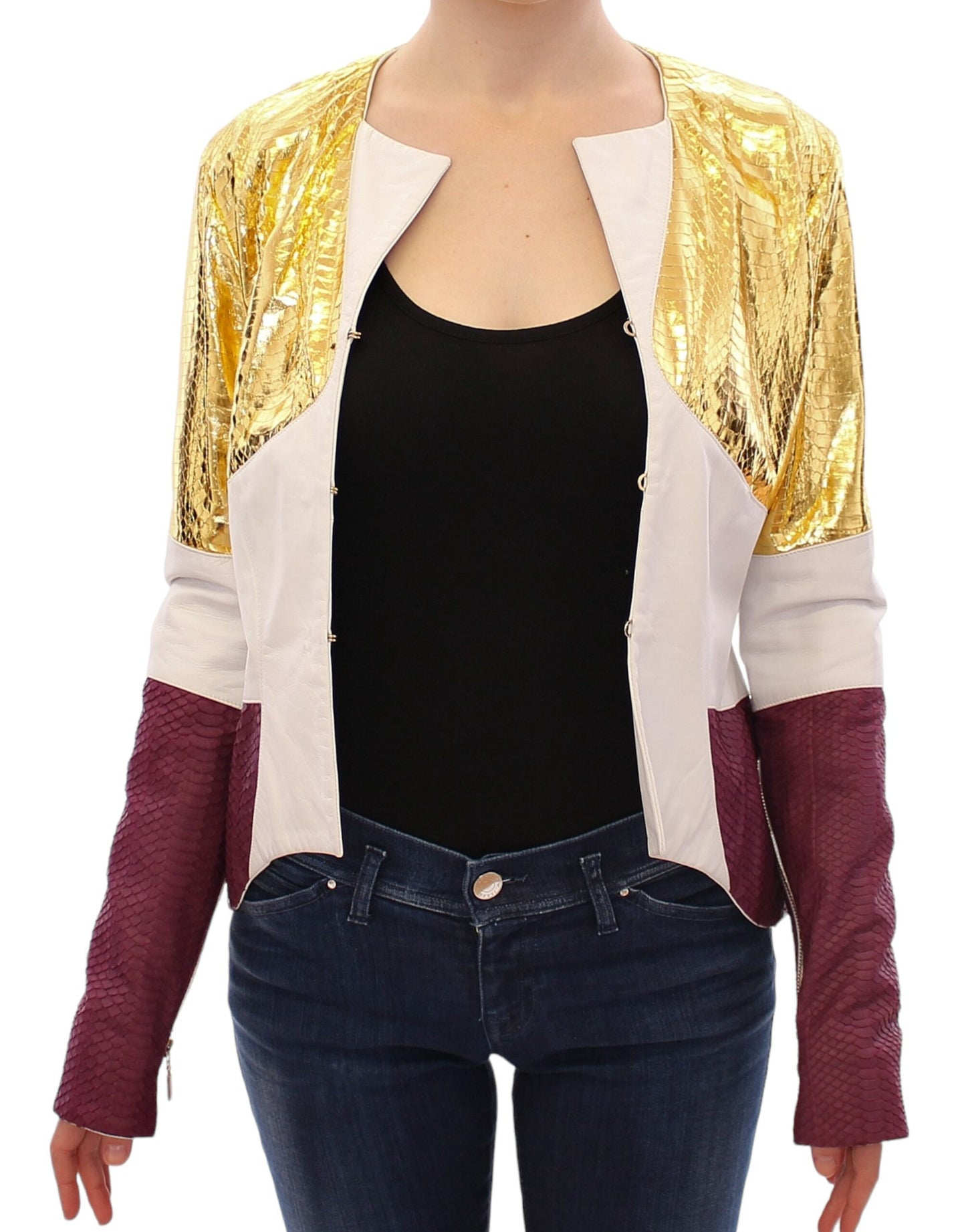 Vladimiro Gioia Elegant leather jacket with metallic crocodile embossing