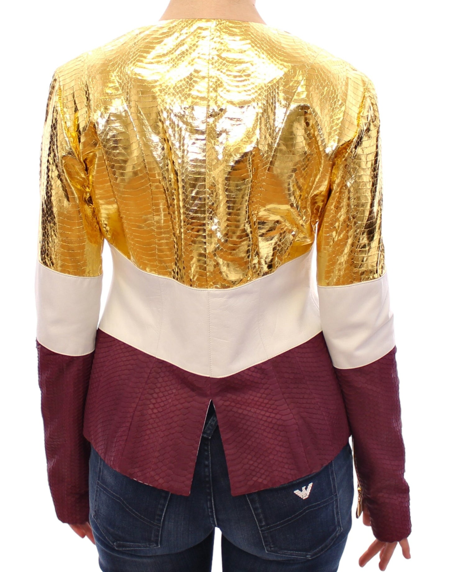 Vladimiro Gioia Elegant leather jacket with metallic crocodile embossing