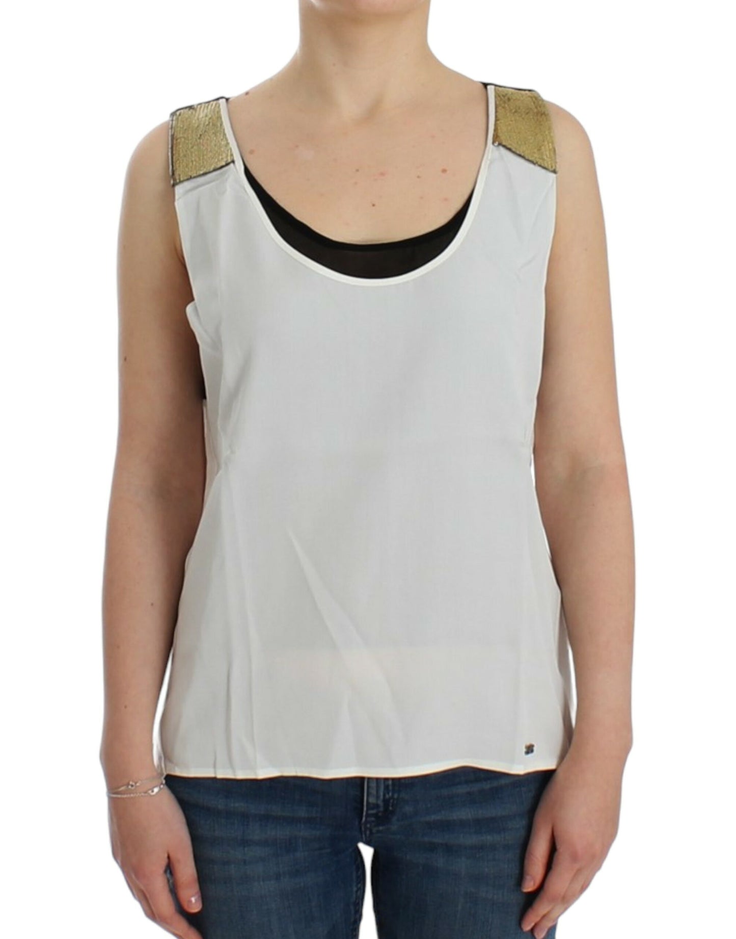 Costume National Elegant solid-colored sleeveless top with gold accents