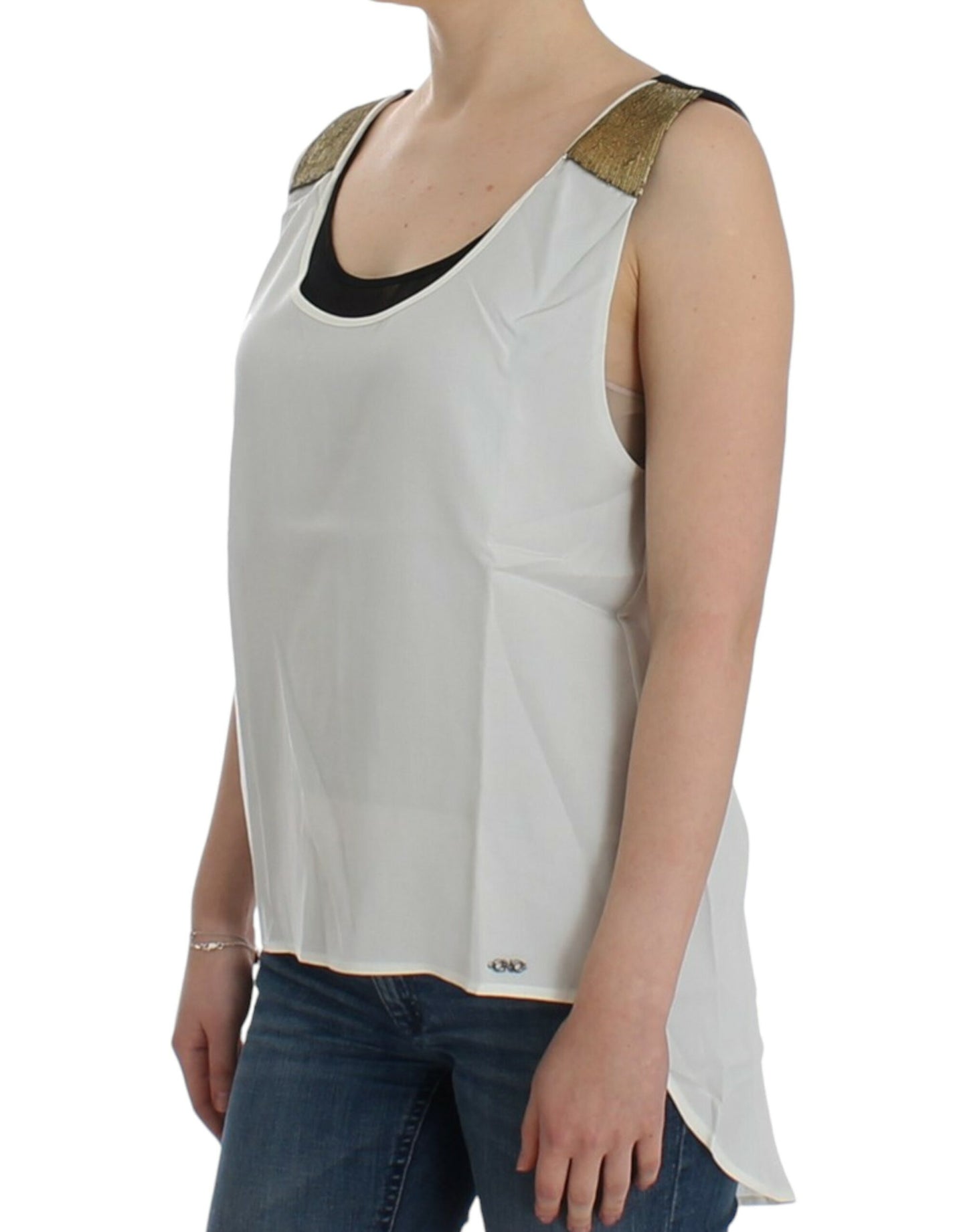 Costume National Elegant solid-colored sleeveless top with gold accents