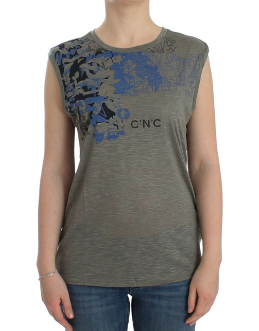 Costume National Chic sleeveless grey top with blue trim