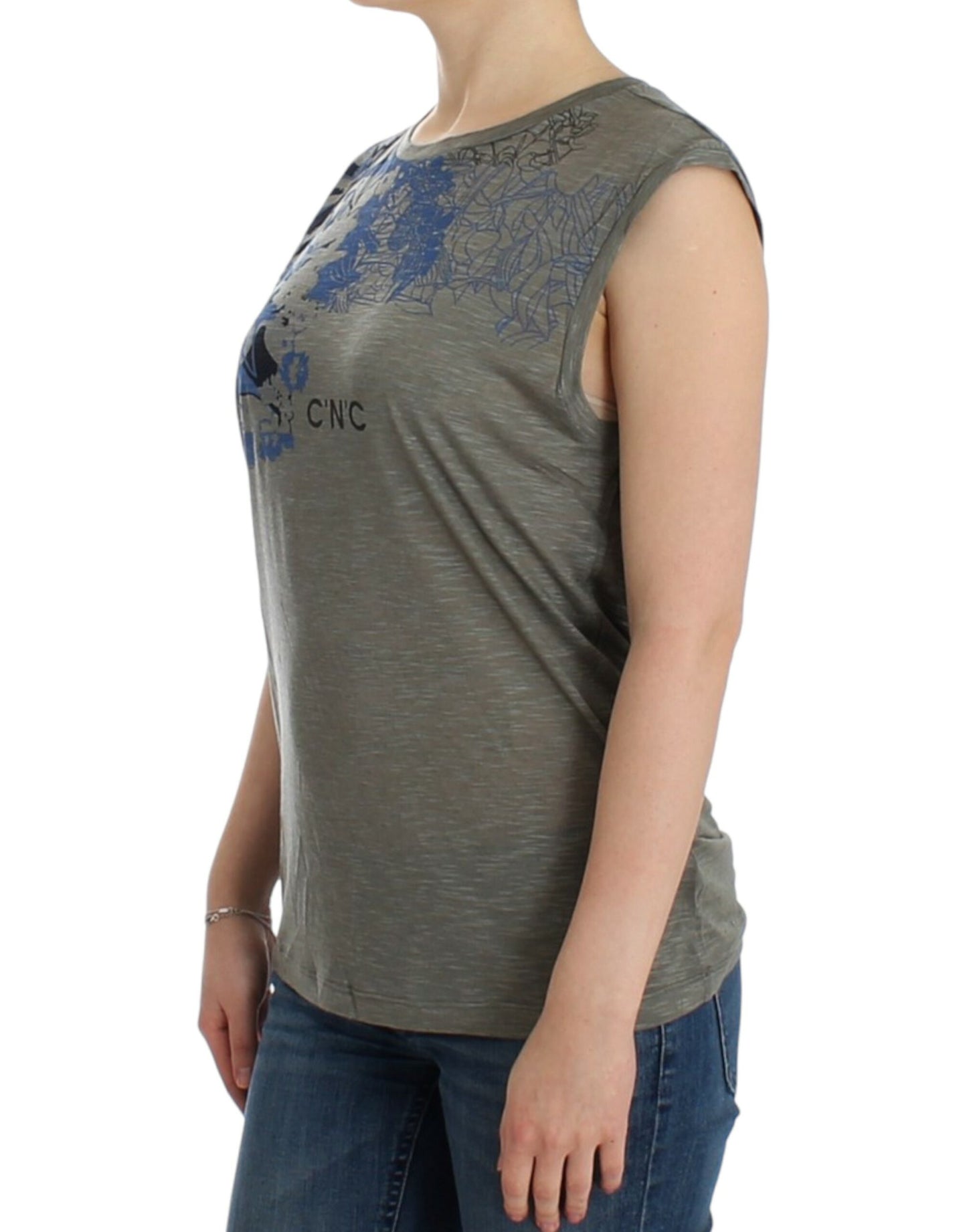 Costume National Chic sleeveless grey top with blue trim