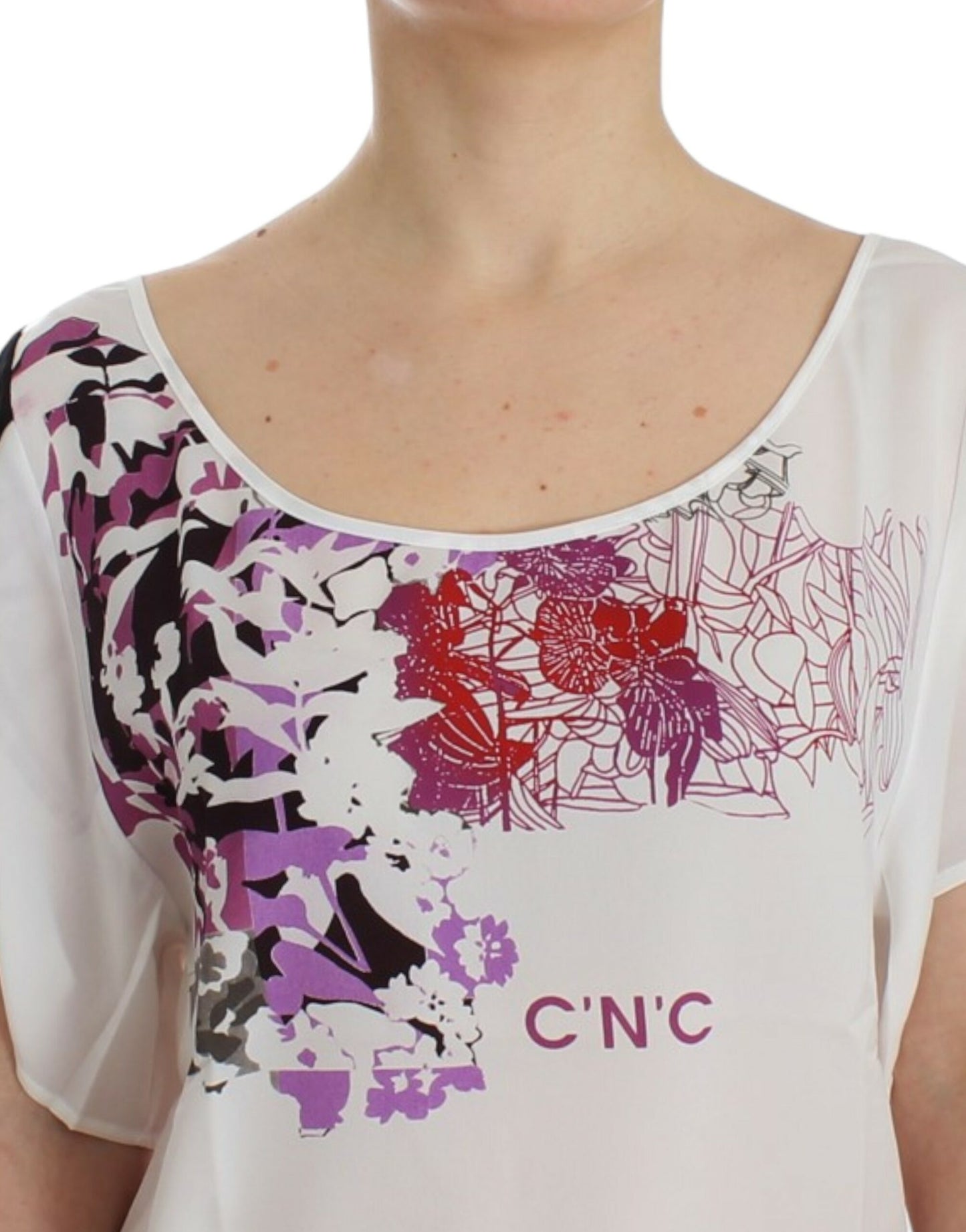 Costume National Chic white T-shirt with V-neck and motif print