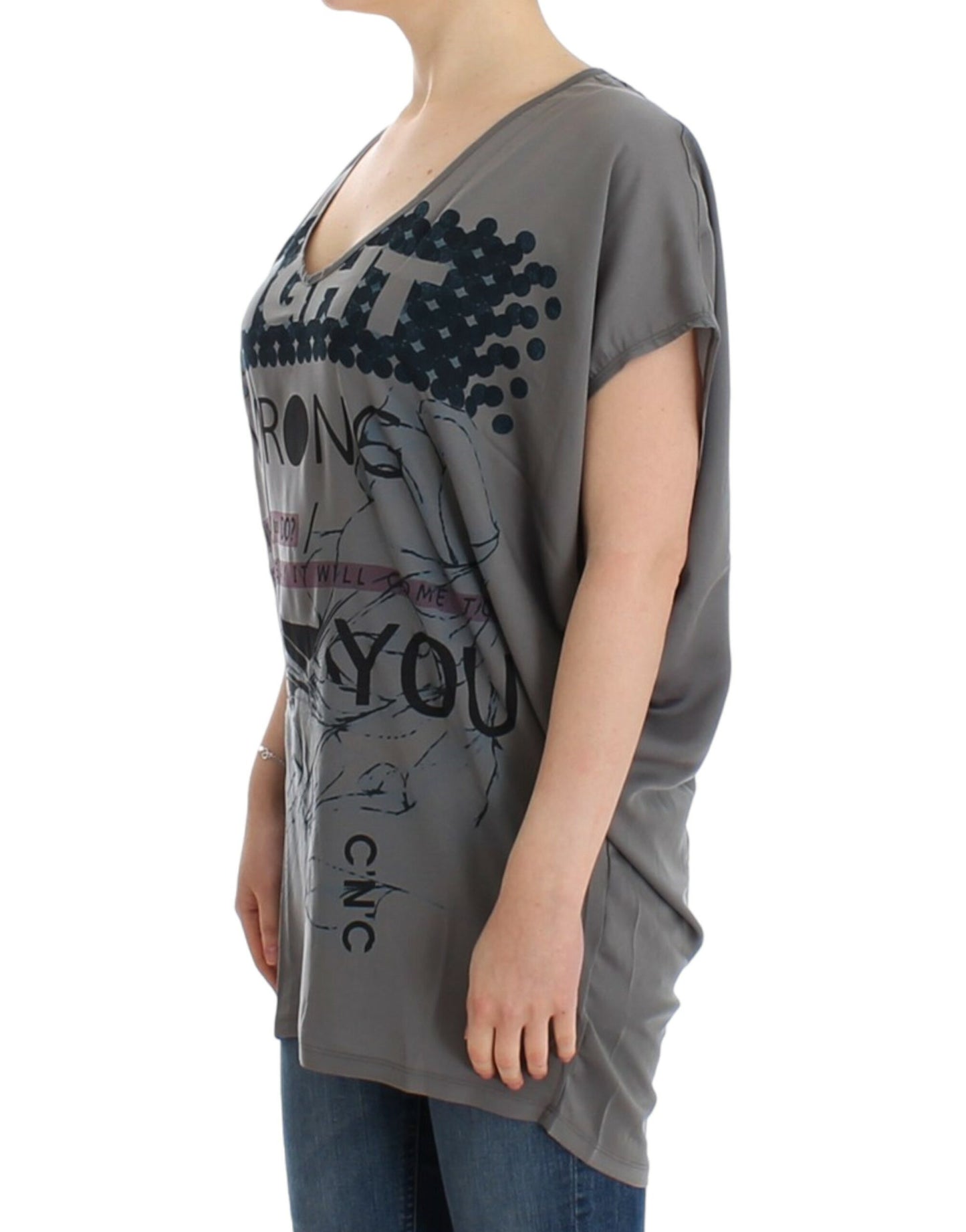 Costume National Elegant tunic with V-neck and motif print