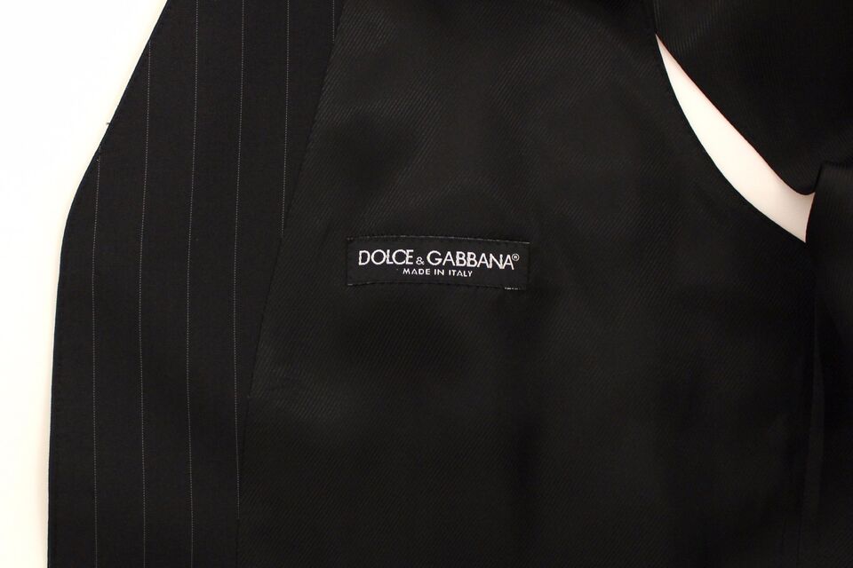 Dolce & Gabbana Schickes Schwarz gestreiftes Woll-Seiden-Kleid Weste