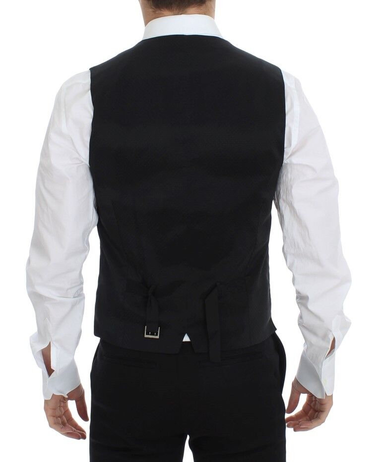 Dolce &amp; Gabbana Elegant Black Wool Silk Dress Vest