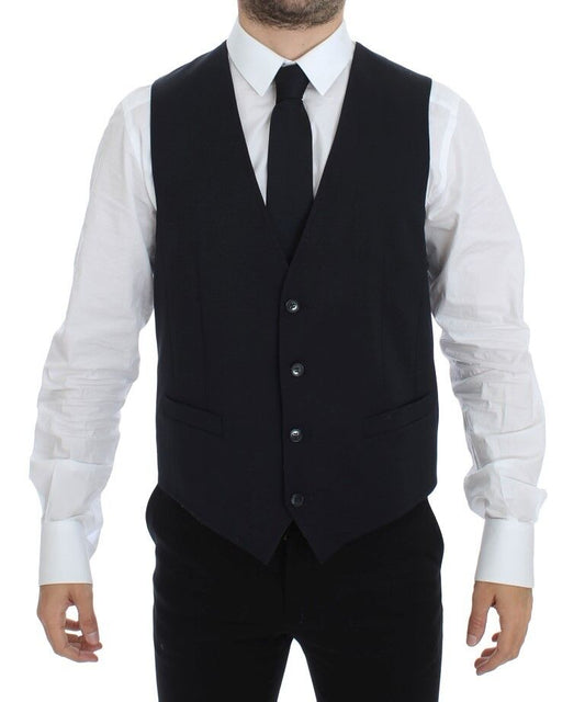 Dolce &amp; Gabbana Elegant Gray Striped Wool Silk Dress Vest