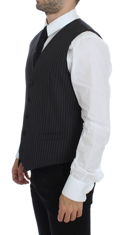 Dolce &amp; Gabbana Elegant Gray Striped Wool Dress Vest