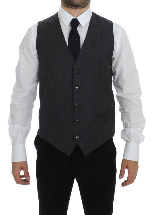 Dolce &amp; Gabbana Elegant Black Striped Wool Dress Vest