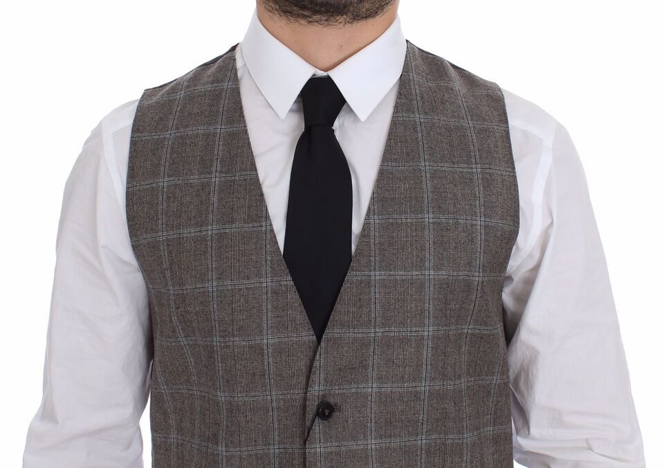 Dolce &amp; Gabbana Elegant brown checked wool vest