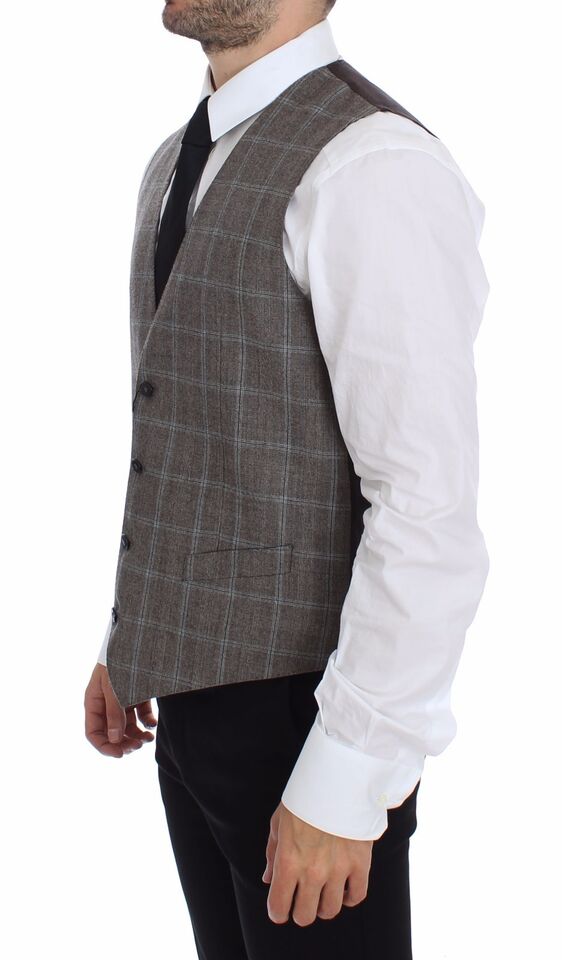 Dolce &amp; Gabbana Elegant brown checked wool vest