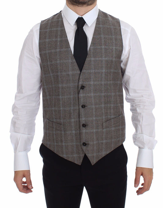 Dolce &amp; Gabbana Elegant brown checked wool vest