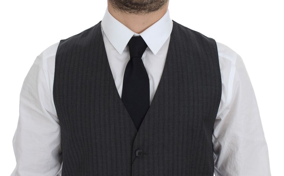 Dolce &amp; Gabbana Elegant Gray Striped Wool Dress Vest