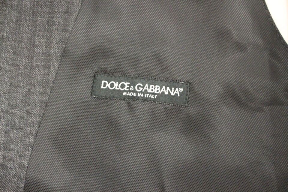 Dolce &amp; Gabbana Elegant Gray Striped Wool Dress Vest