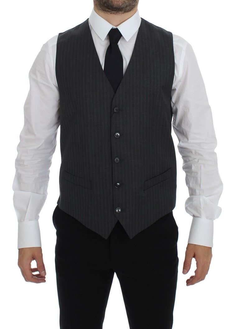 Dolce &amp; Gabbana Elegant Gray Striped Wool Dress Vest