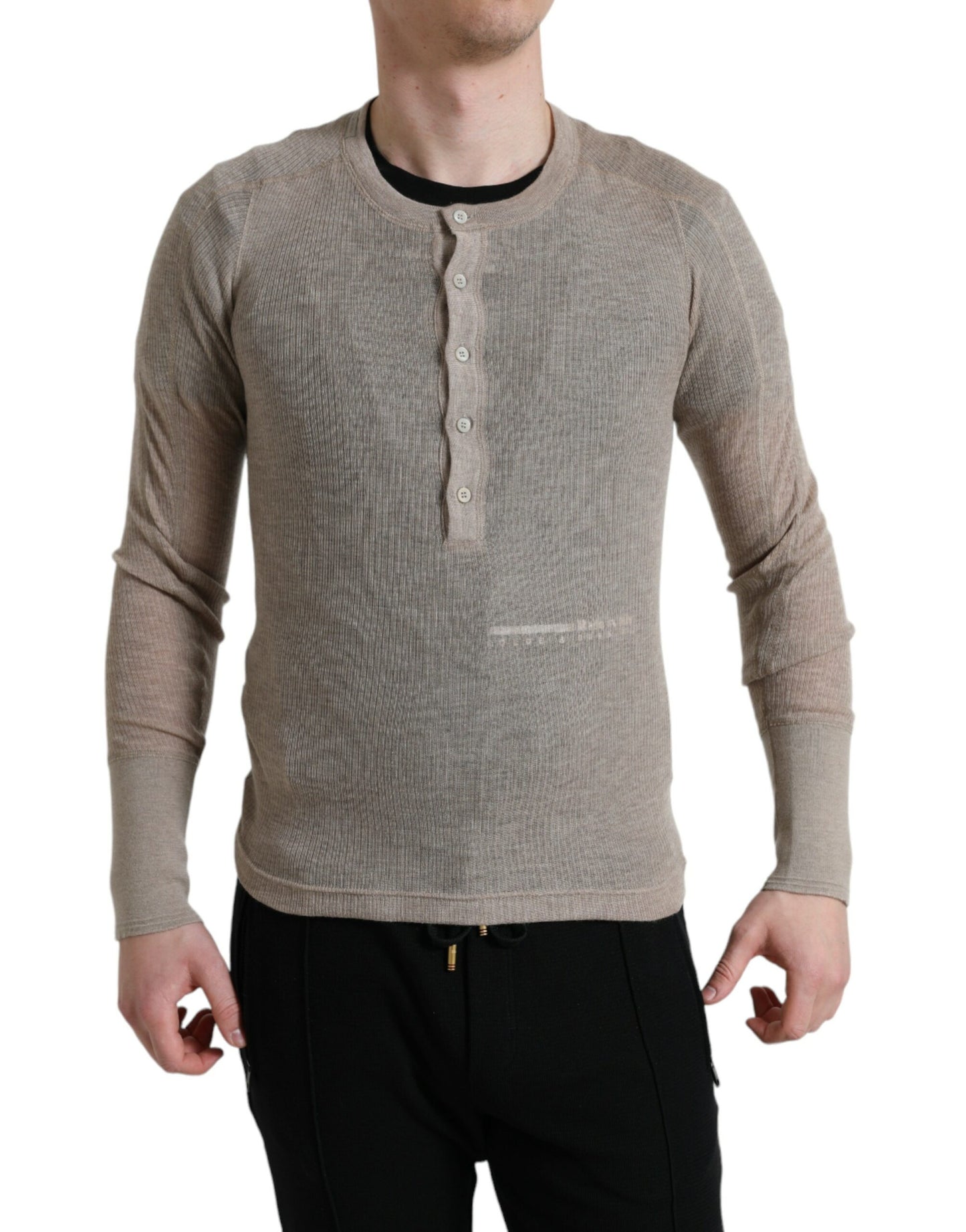 Dolce & Gabbana Eleganter Henley-Kaschmirpullover in Beige