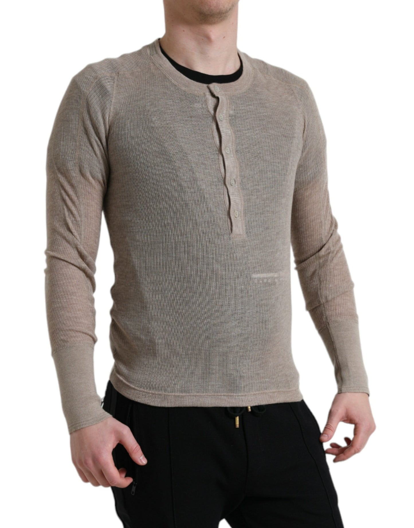 Dolce & Gabbana Eleganter Henley-Kaschmirpullover in Beige