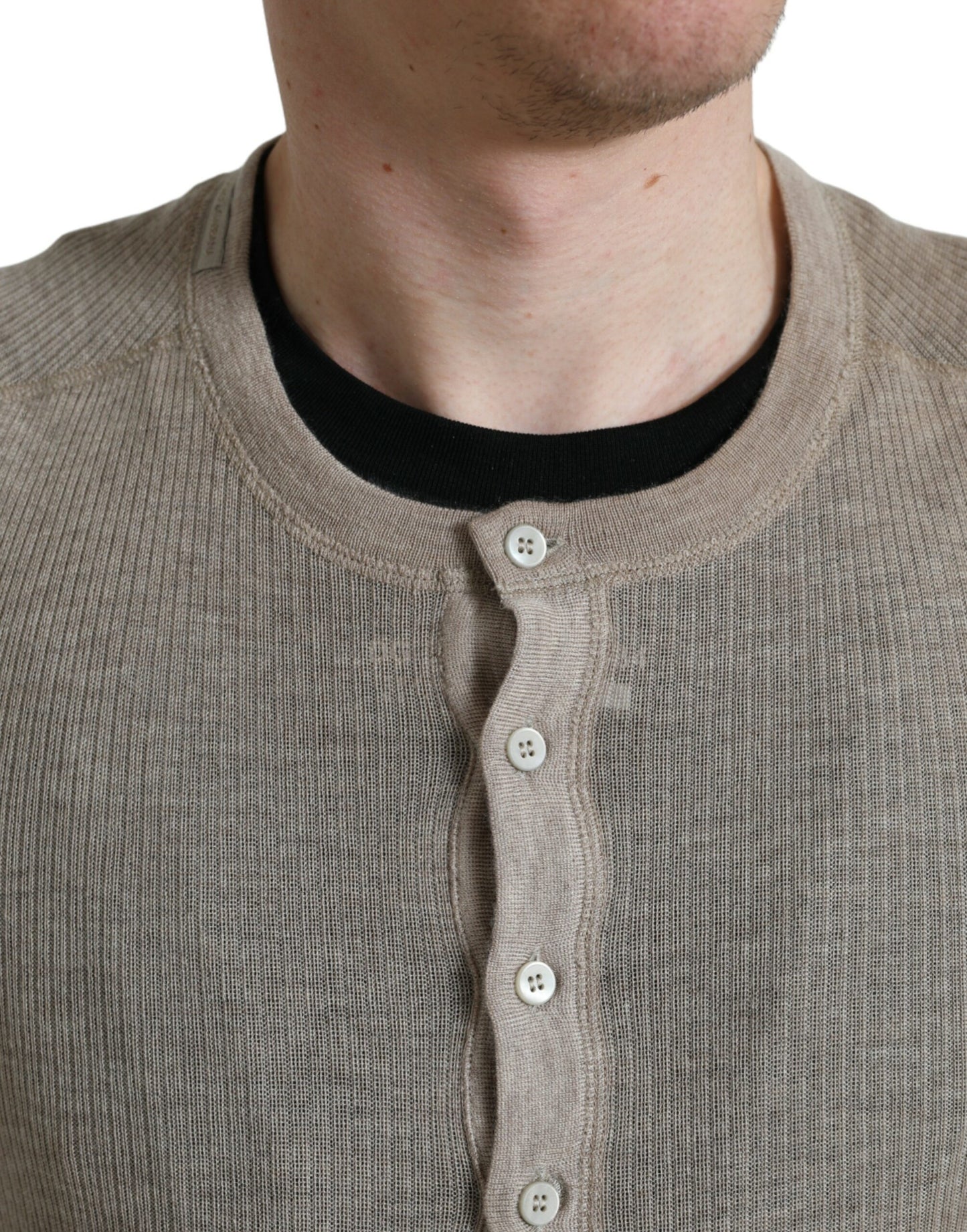 Dolce & Gabbana Eleganter Henley-Kaschmirpullover in Beige