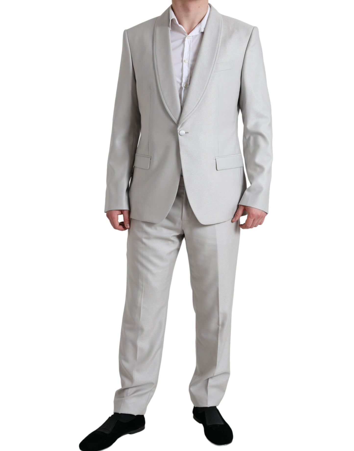 Dolce &amp; Gabbana Elegant Silver Slim Fit Suit in Wool and Silk