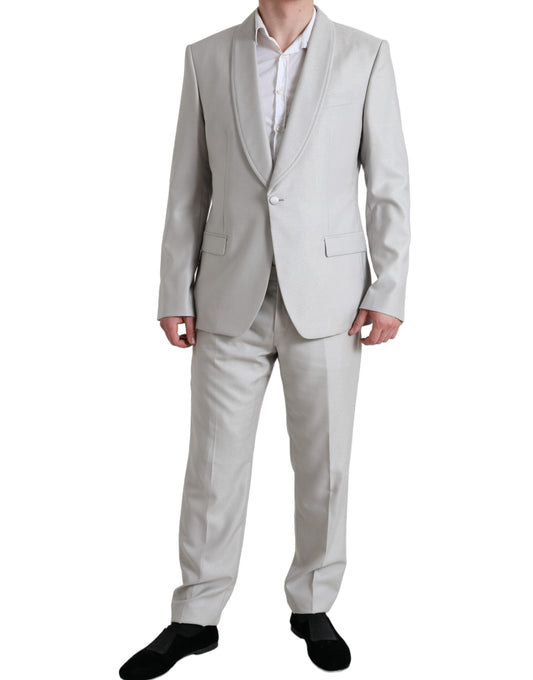 Dolce &amp; Gabbana Elegant Silver Slim Fit Suit in Wool and Silk