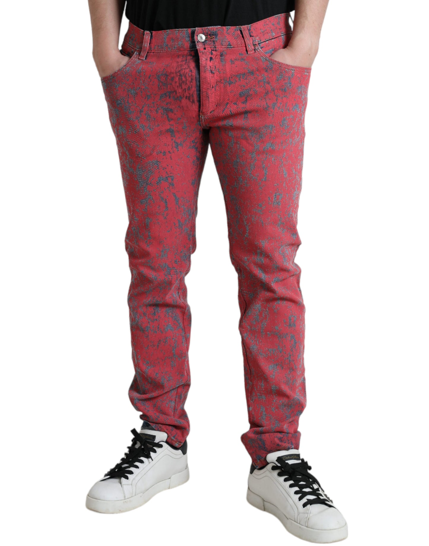 Dolce & Gabbana Rote Tie Dye Skinny Denim Jeans