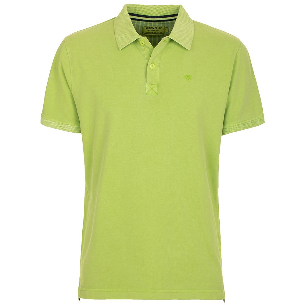 Fred Mello Apple Green Cotton Polo Shirt with Chest Embroidery