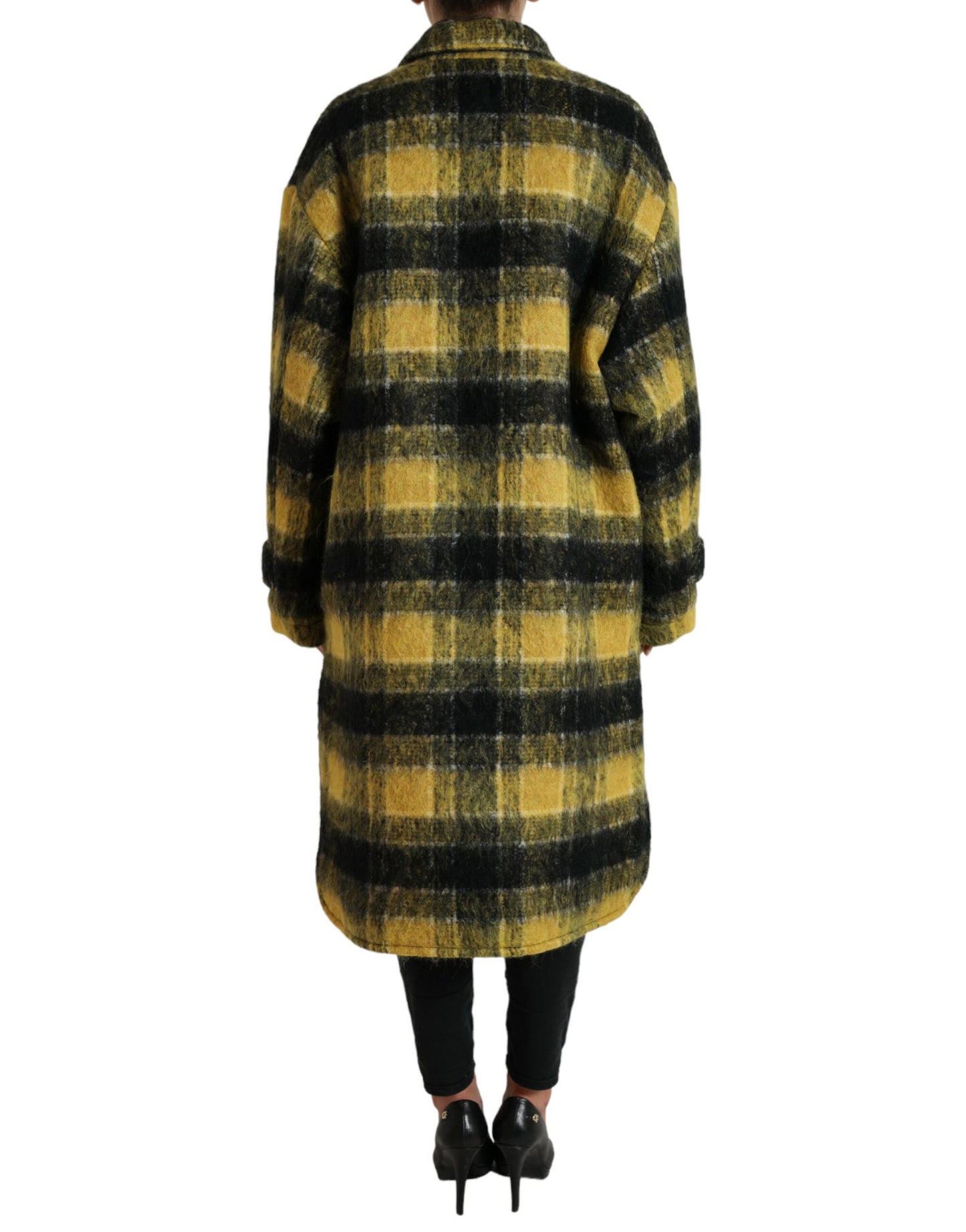 Dolce &amp; Gabbana Chic Checked Long Coat in Sunshine Yellow