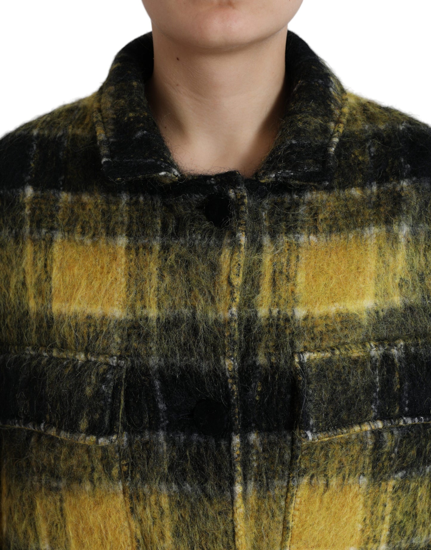 Dolce &amp; Gabbana Chic Checked Long Coat in Sunshine Yellow