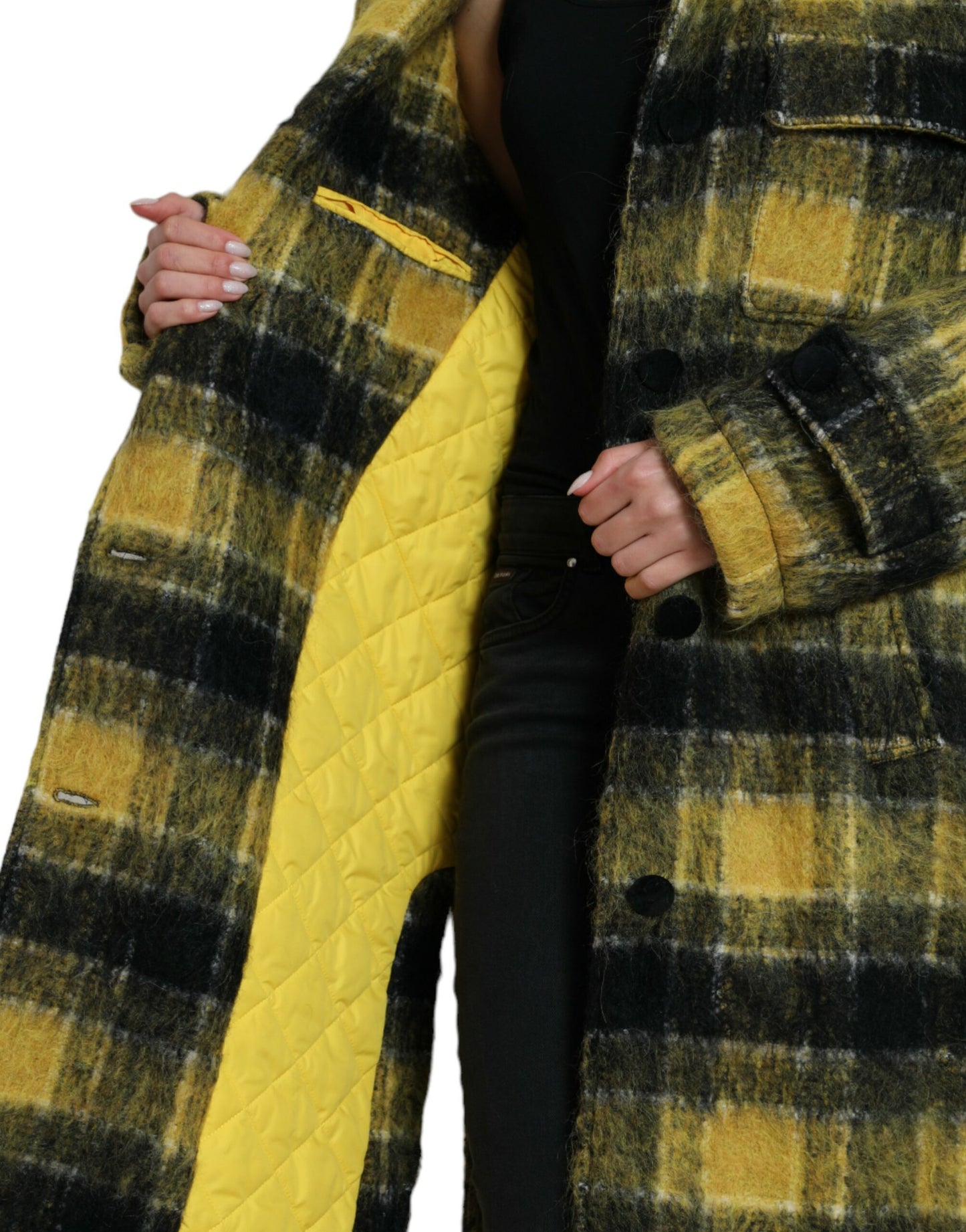 Dolce &amp; Gabbana Chic Checked Long Coat in Sunshine Yellow