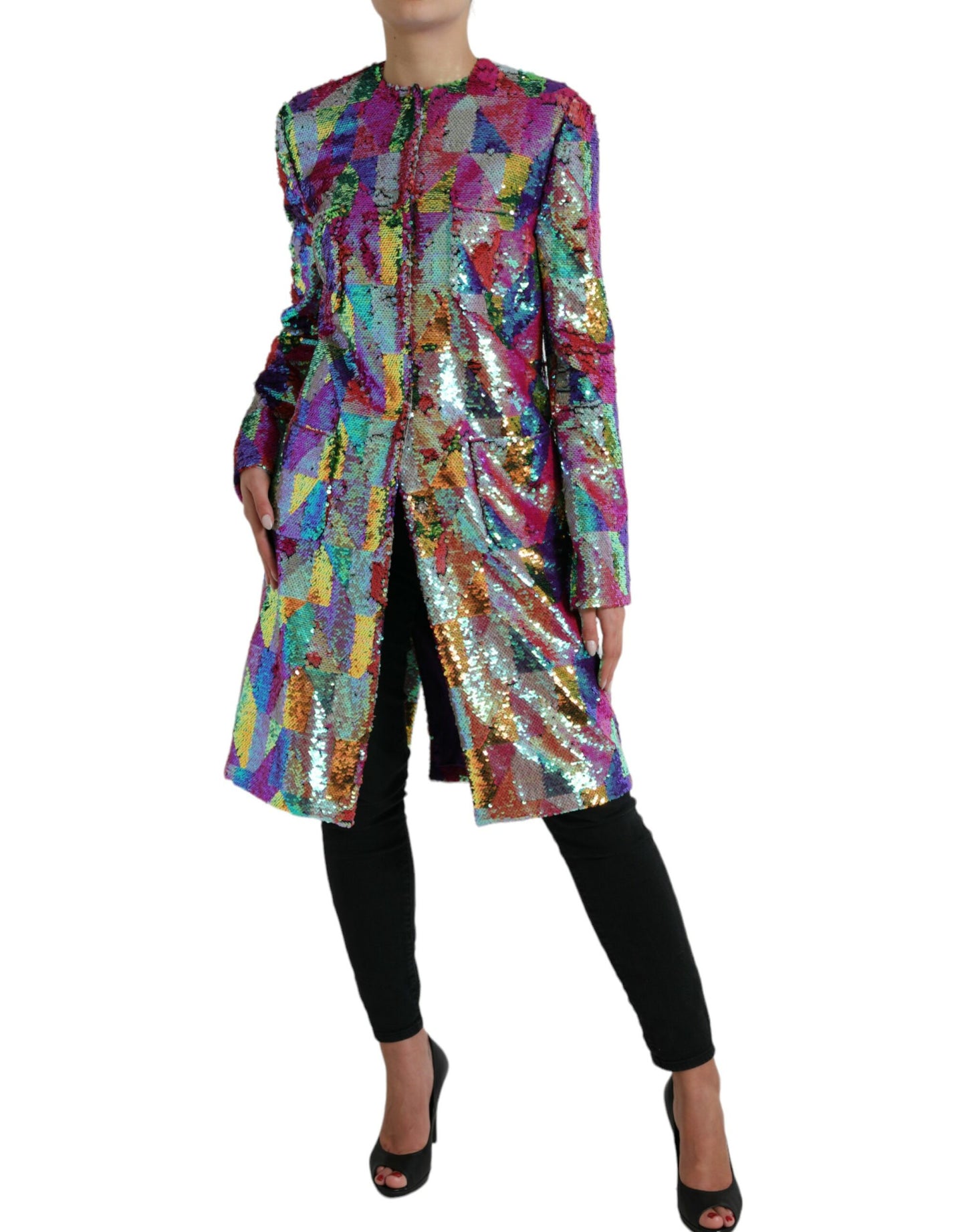 Dolce &amp; Gabbana Multicolored Long Jacket with Sequins