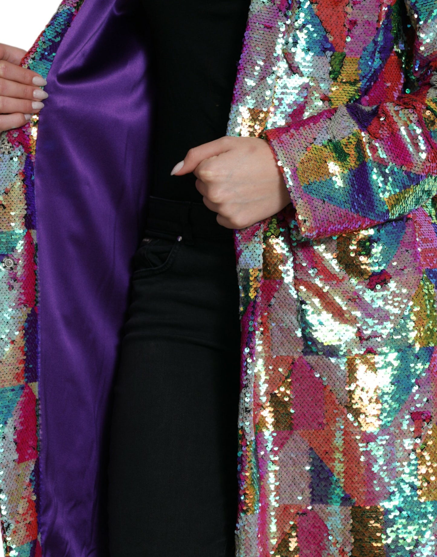 Dolce &amp; Gabbana Multicolored Long Jacket with Sequins