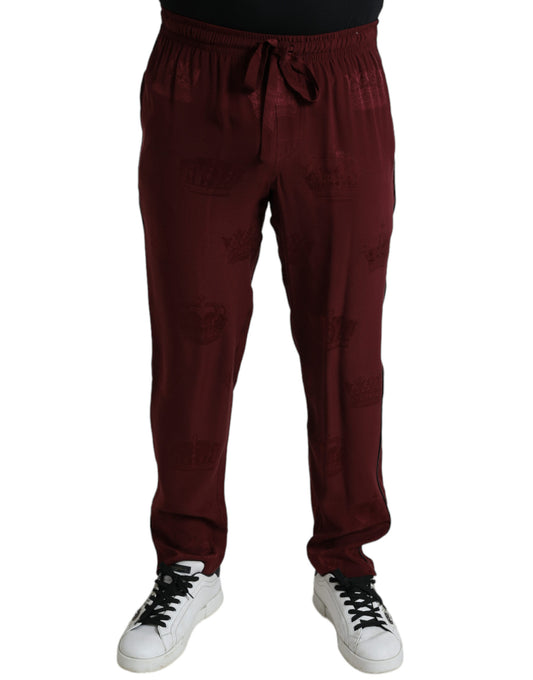 Dolce &amp; Gabbana Elegant maroon silk pajama pants with crown motif