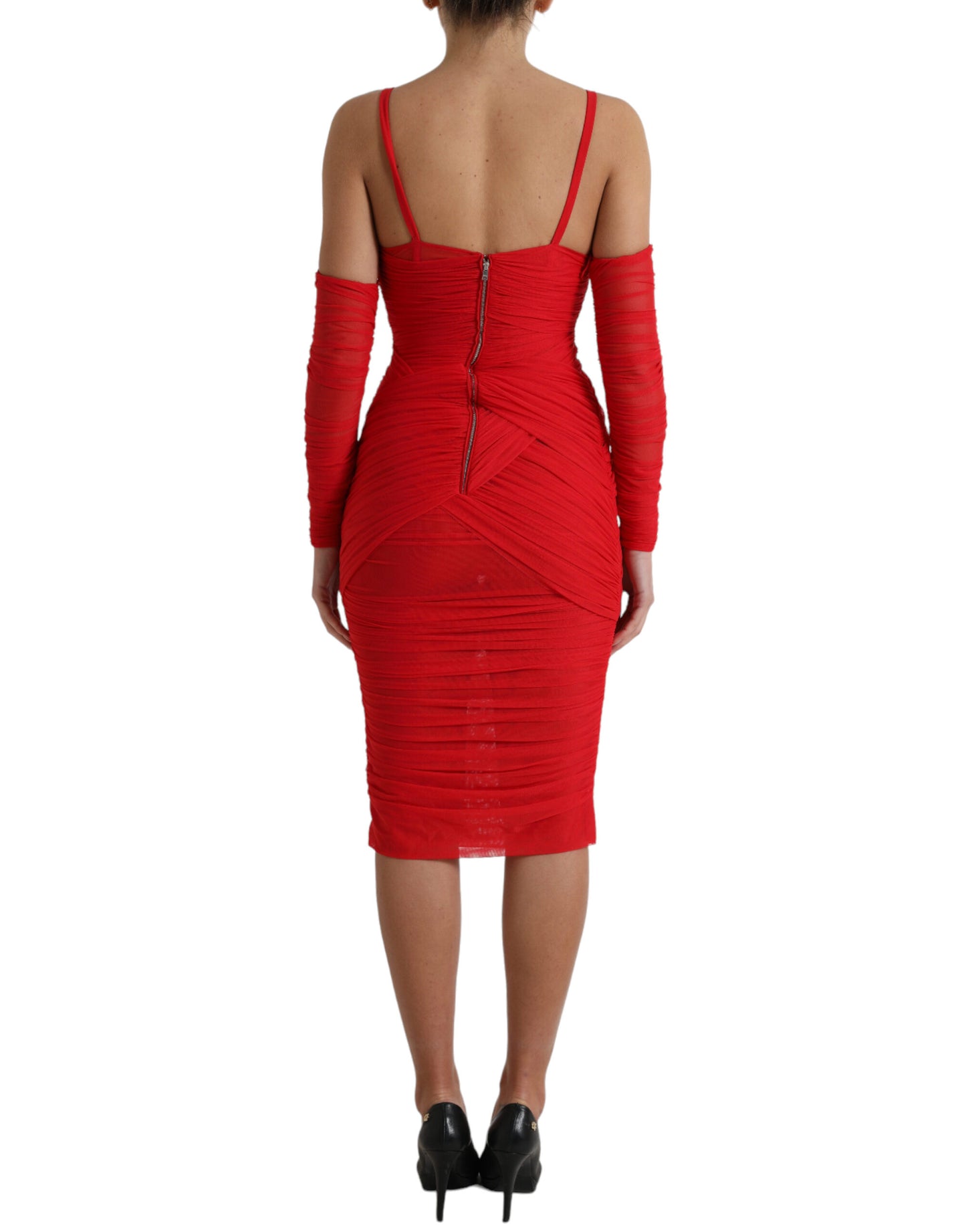 Dolce &amp; Gabbana Bright red stretch satin midi dress