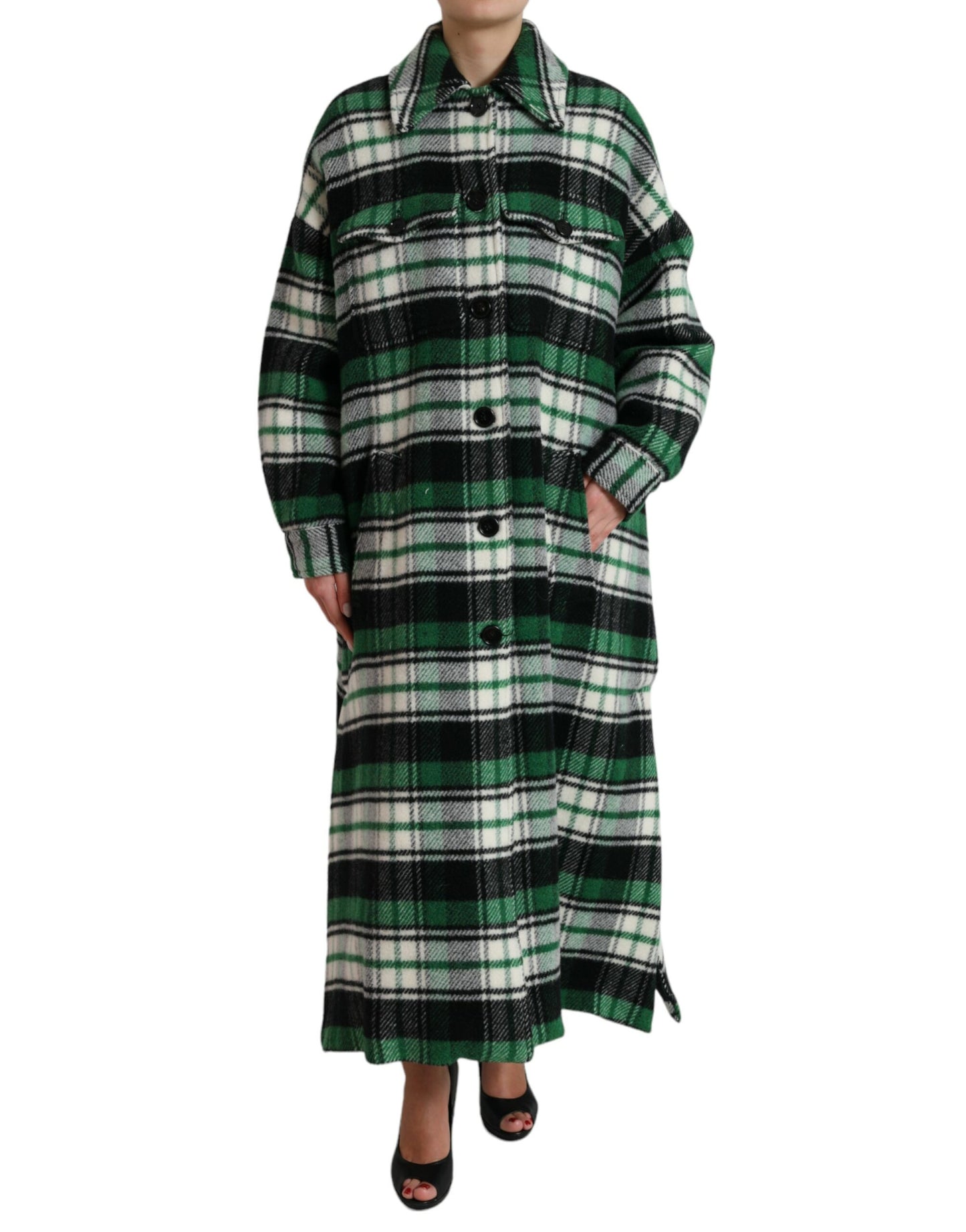 Dolce &amp; Gabbana Elegant green checked long coat