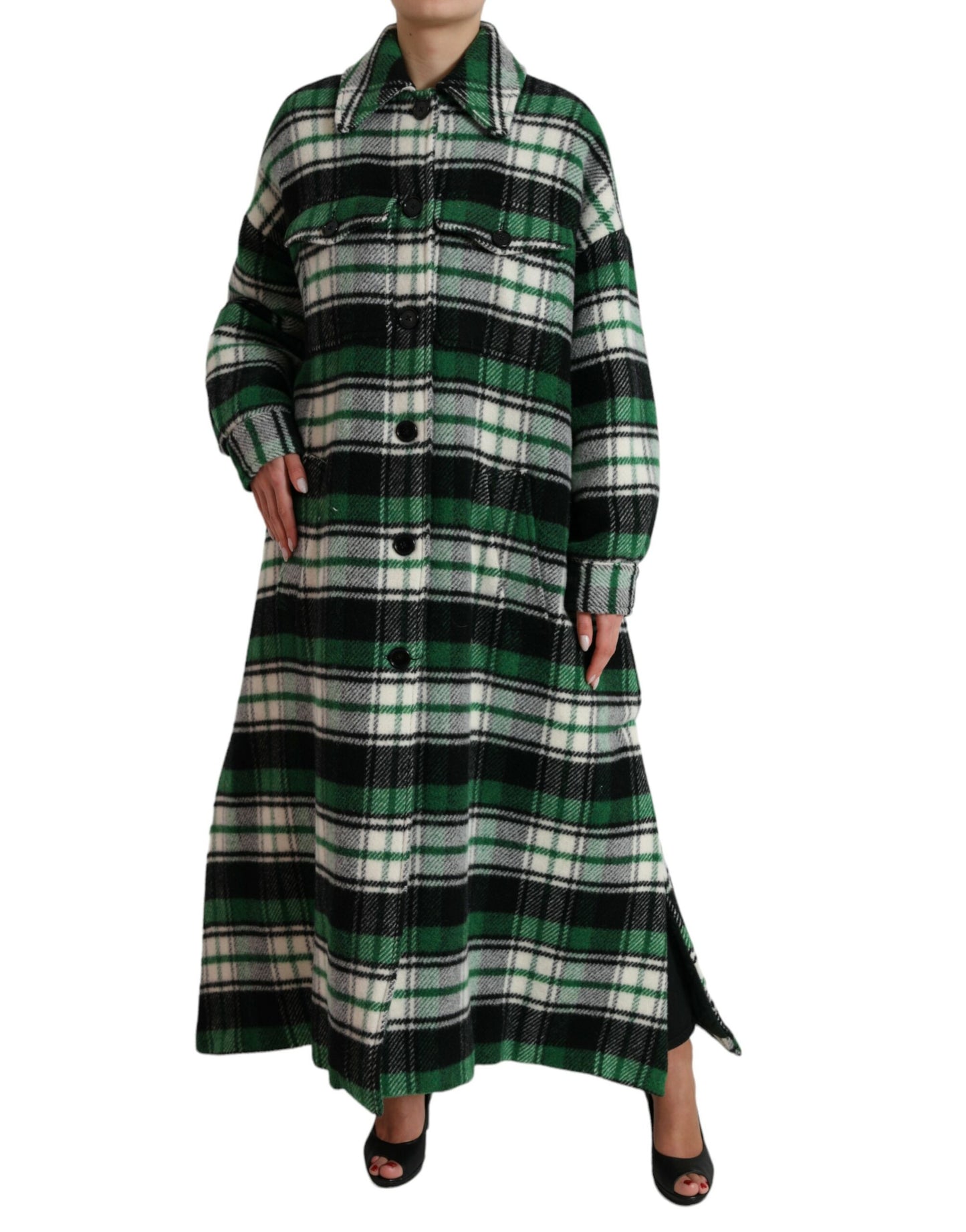 Dolce &amp; Gabbana Elegant green checked long coat