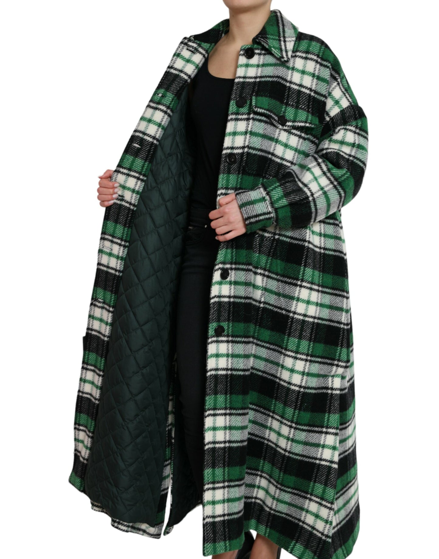 Dolce &amp; Gabbana Elegant green checked long coat