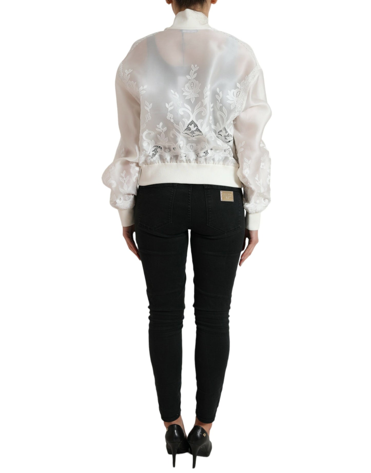 Dolce &amp; Gabbana Elegant white silk bomber jacket