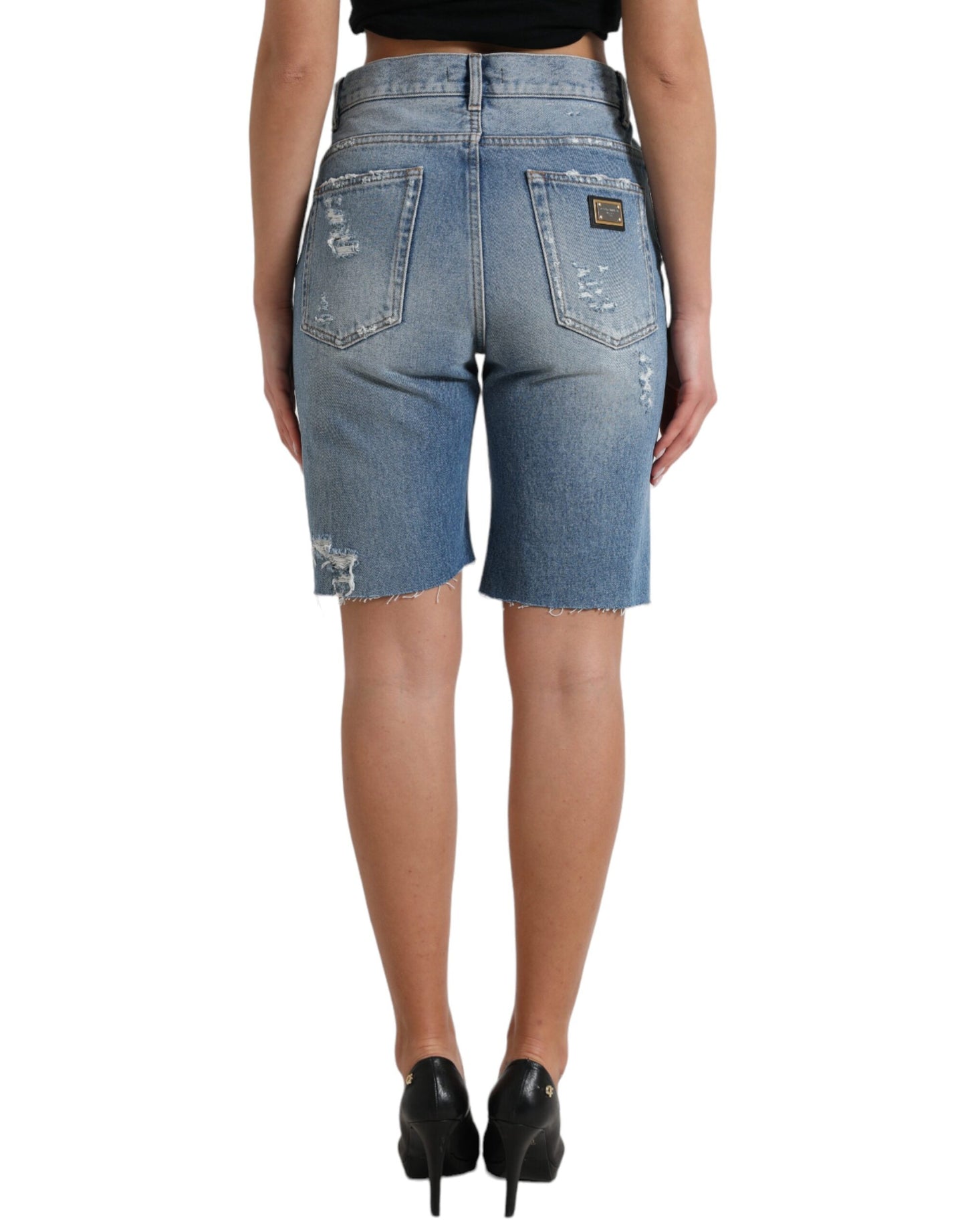 Dolce & Gabbana Bermuda Denim Shorts mit hoher Taille und Verzierungen