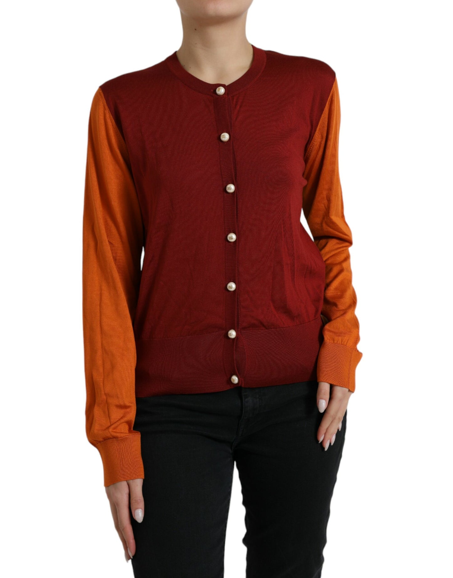 Dolce &amp; Gabbana silk button-down cardigan in maroon mix