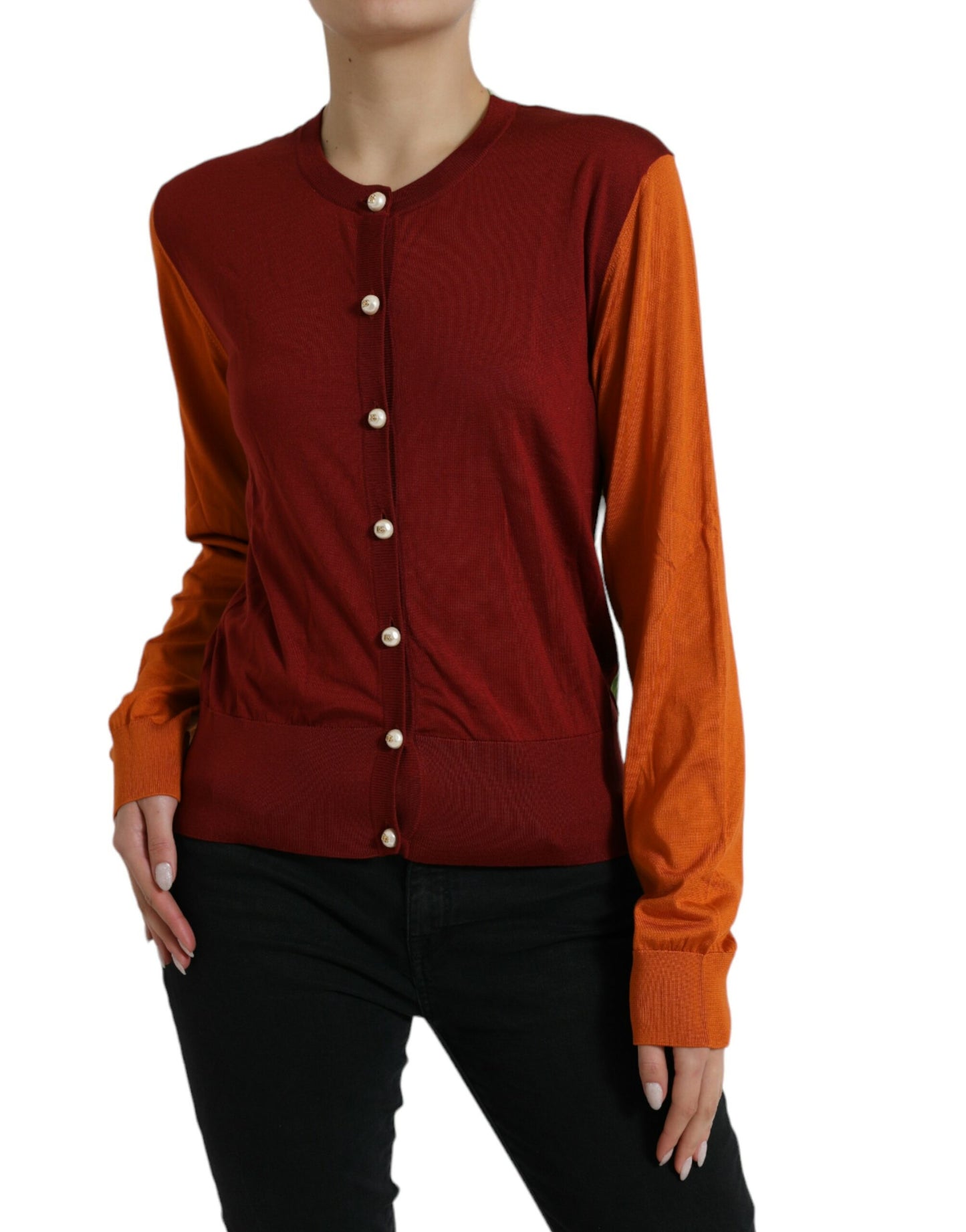 Dolce &amp; Gabbana silk button-down cardigan in maroon mix