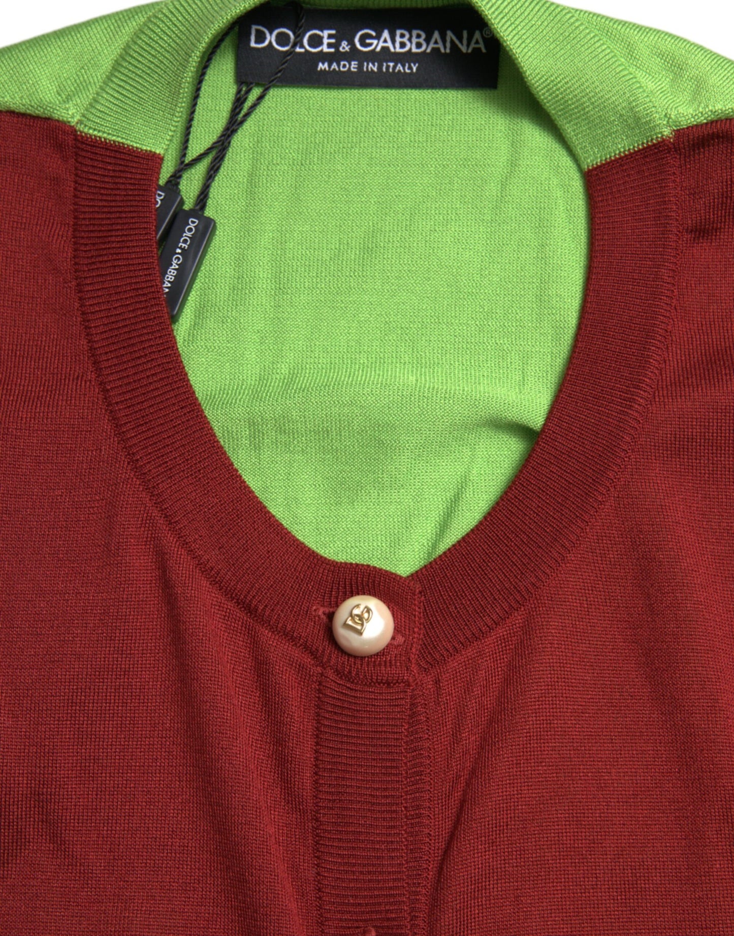 Dolce &amp; Gabbana silk button-down cardigan in maroon mix