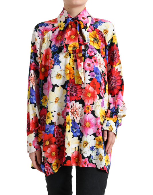 Dolce &amp; Gabbana Floral Silk Blouse with Front Tie Closure