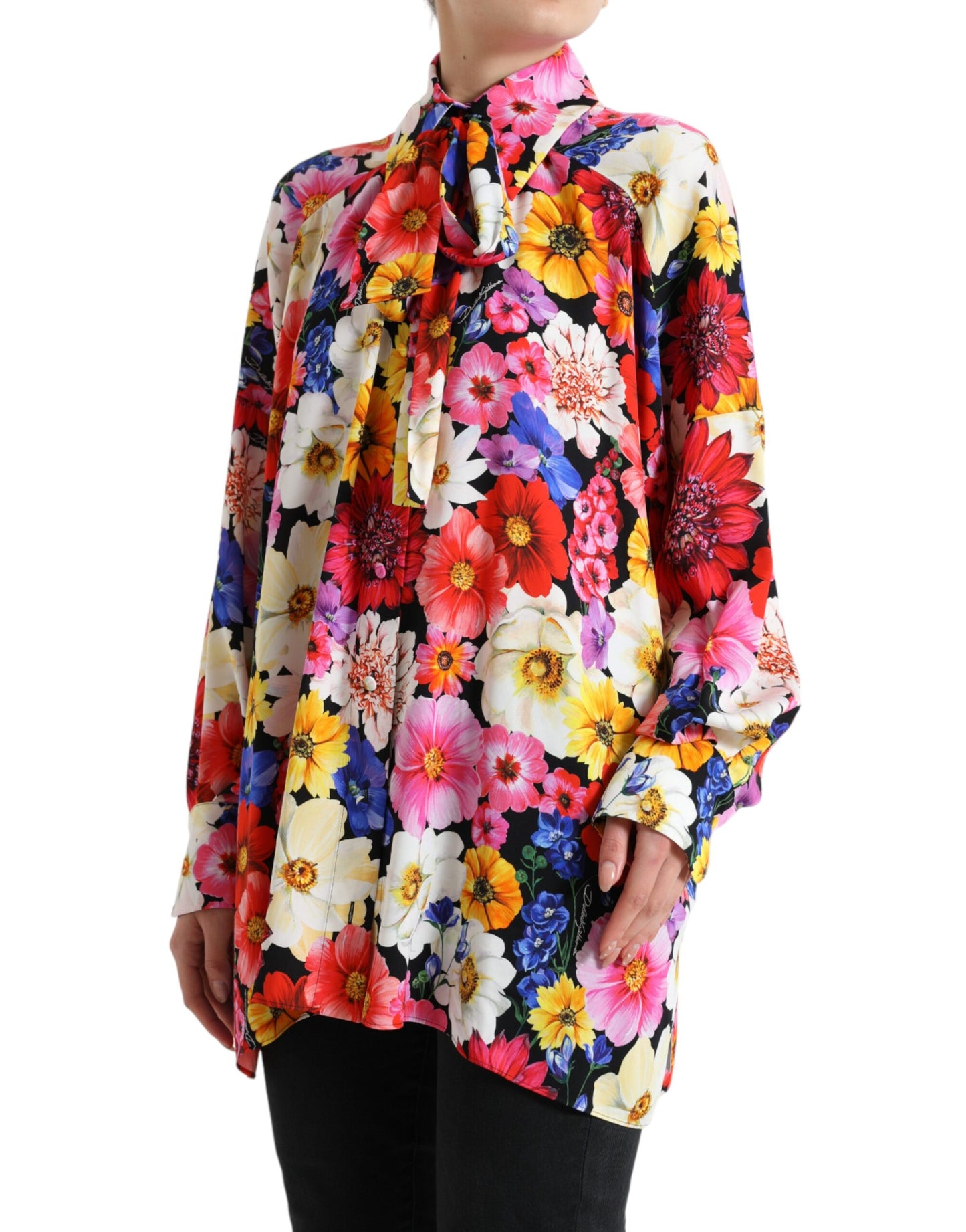 Dolce &amp; Gabbana Floral Silk Blouse with Front Tie Closure