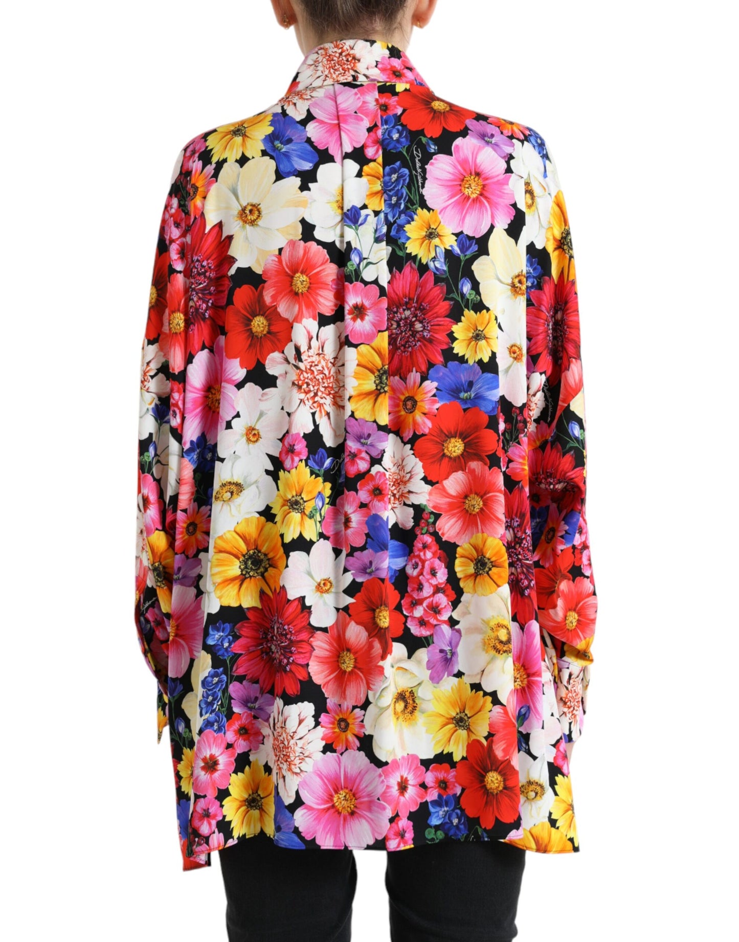 Dolce &amp; Gabbana Floral Silk Blouse with Front Tie Closure