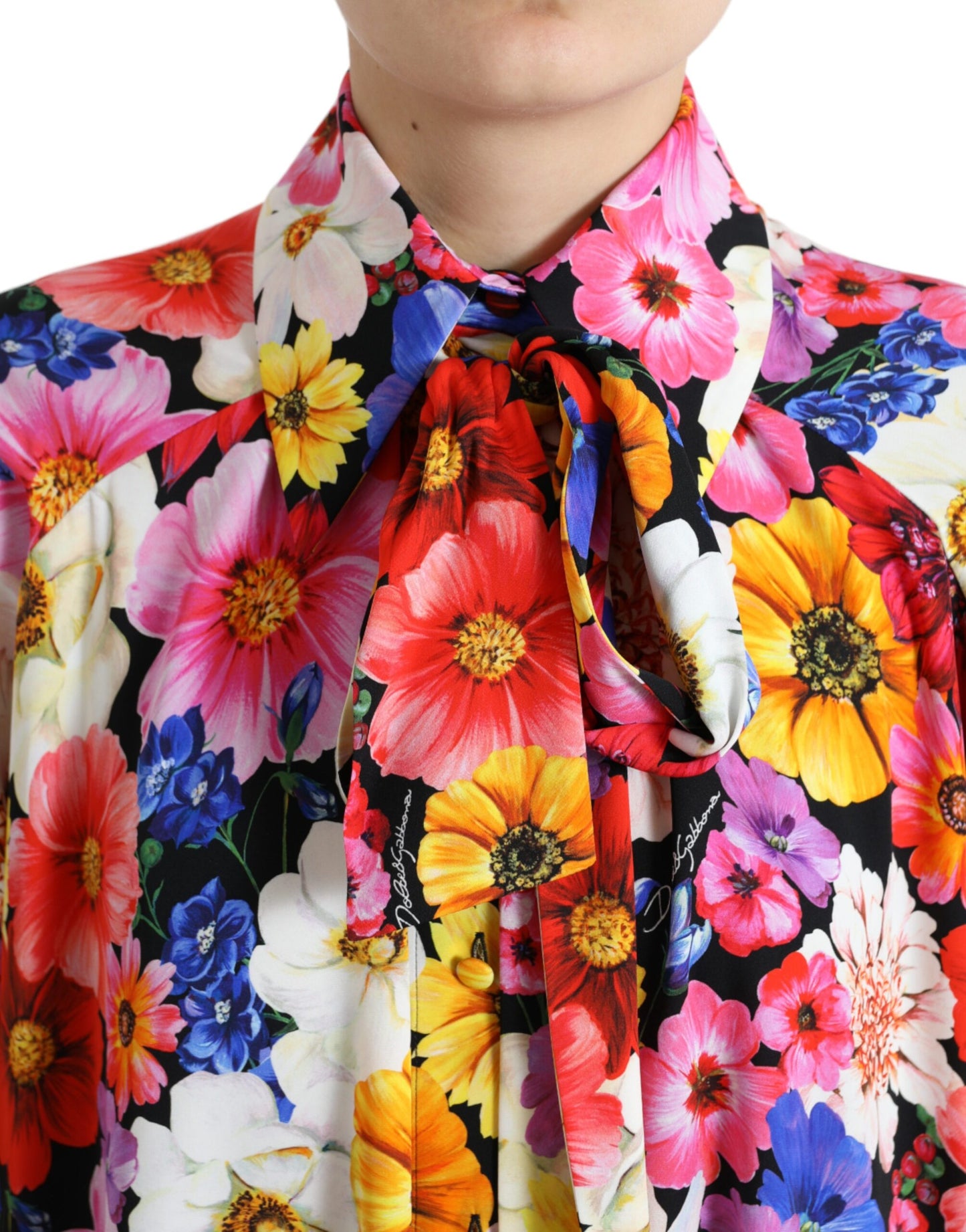 Dolce &amp; Gabbana Floral Silk Blouse with Front Tie Closure