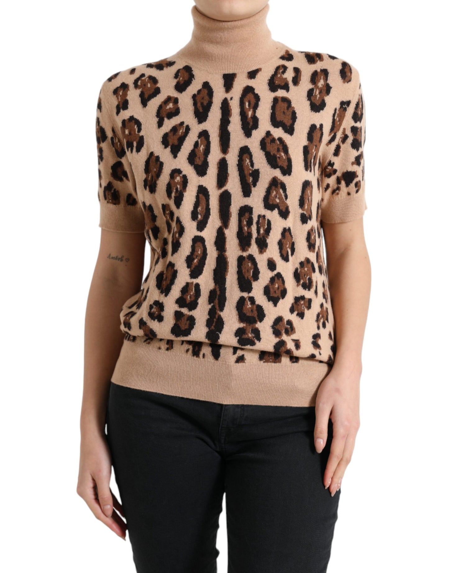 Dolce &amp; Gabbana Elegant beige leopard wool turtleneck sweater