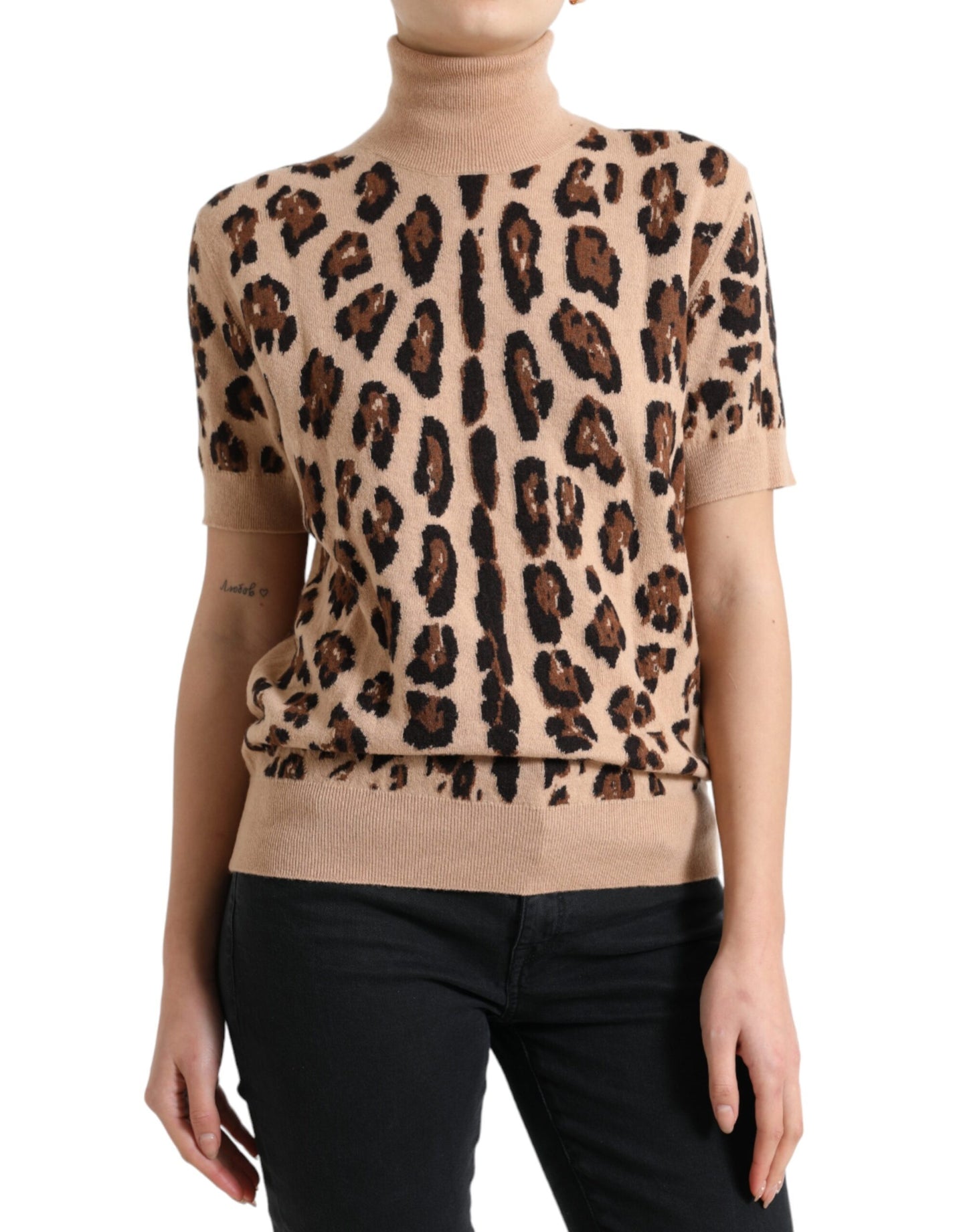 Dolce &amp; Gabbana Elegant beige leopard wool turtleneck sweater