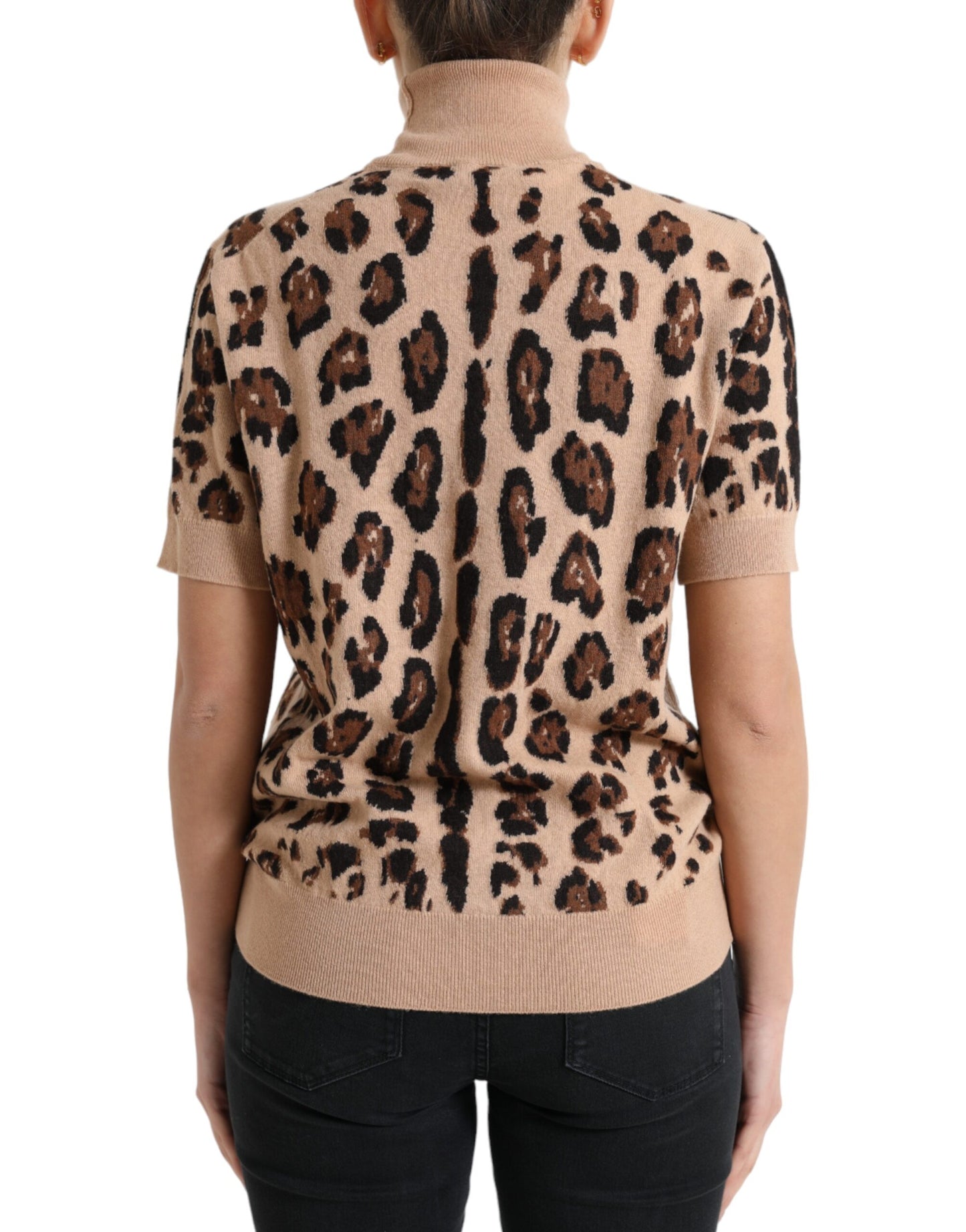 Dolce &amp; Gabbana Elegant beige leopard wool turtleneck sweater