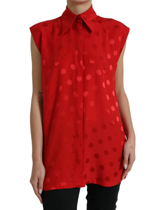 Dolce &amp; Gabbana Elegant dotted sleeveless silk blouse