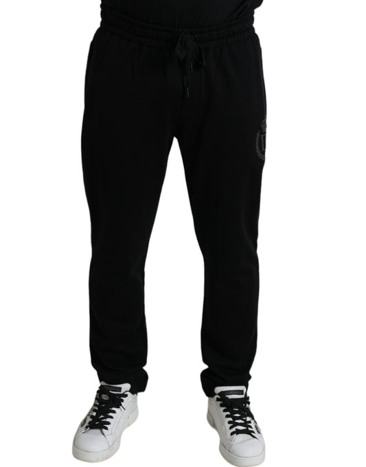 Dolce &amp; Gabbana Elegant black cotton joggers with logo embroidery